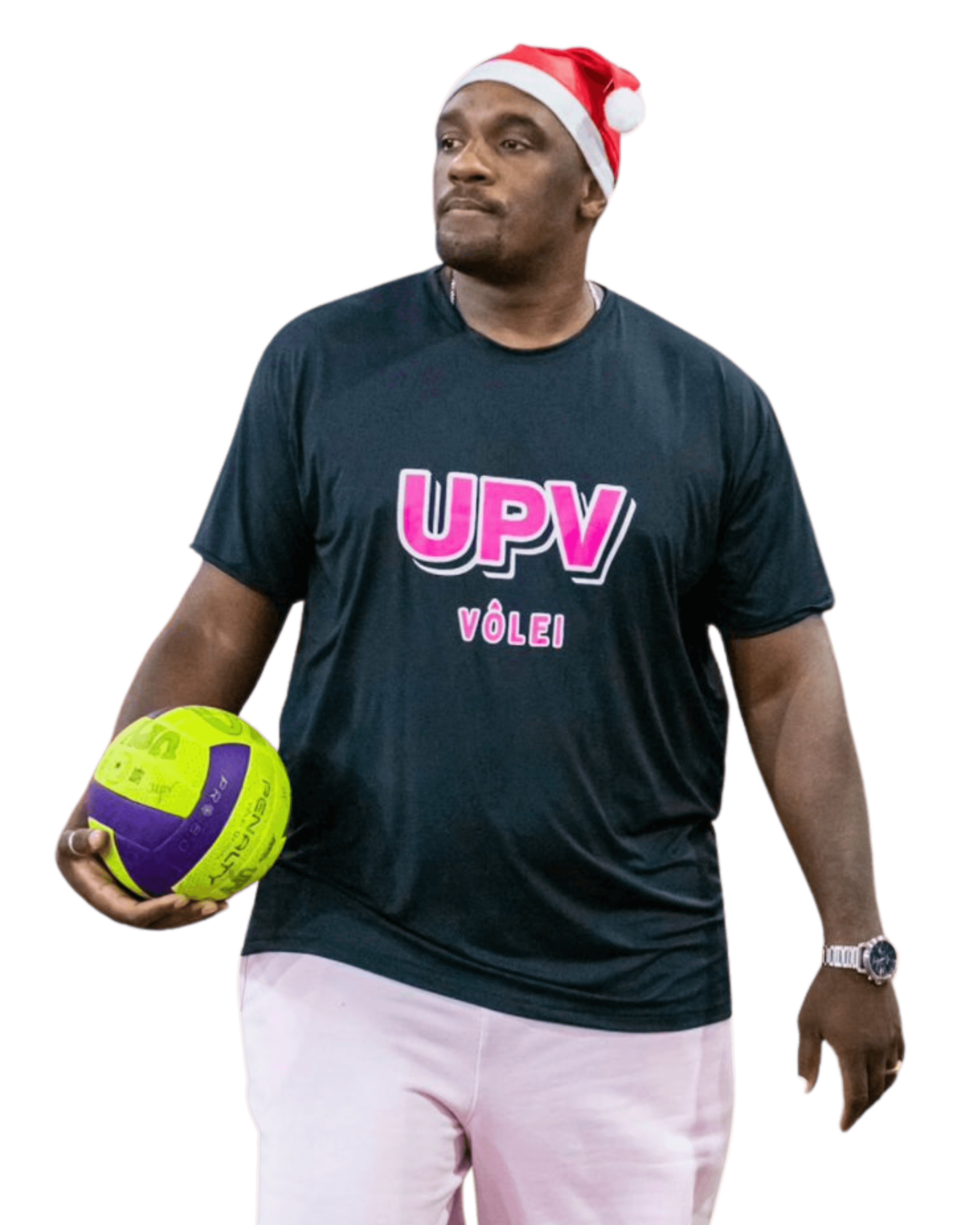 Filipe Jesus segurando bola de vôlei na quadra UPV